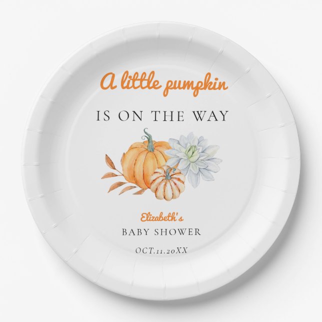 Kleine Pumpkin Babydusche Elegant Einfache Moderne Pappteller (Vorderseite)
