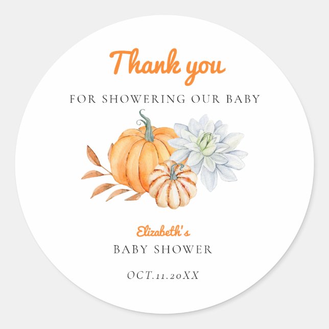 Kleine Pumpkin Babydusche Elegant Einfache Moderne Runder Aufkleber (Vorderseite)