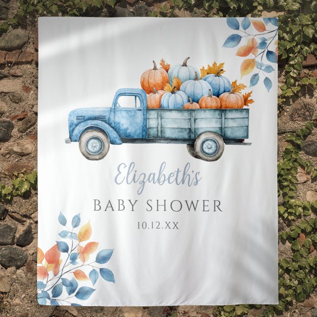 Kleine Pumpkin Blue Baby Dusche Foto Hintergrund Wandteppich (Little Pumpkin Blue Baby Shower Photo Backdrop)