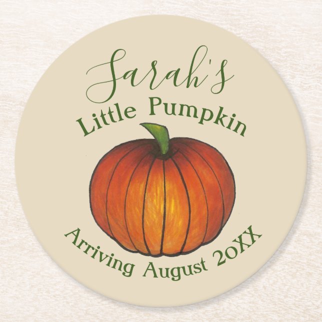 Kleine Pumpkin Kinderdusche Neue Anreise Herbst Runder Pappuntersetzer (Vorderseite)