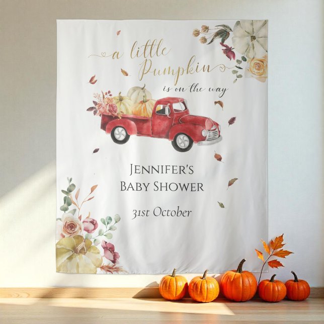 Kleine Pumpkin Red Truck Baby Dusche Hintergrund Wandteppich (Von Creator hochgeladen)