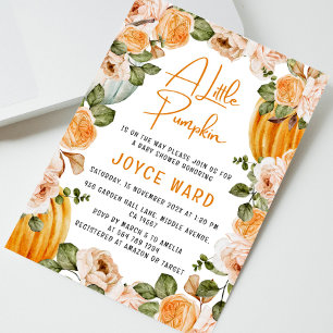 Kleine Pumpkin Wasserfarbe Floral Fall Baby Dusche Einladung