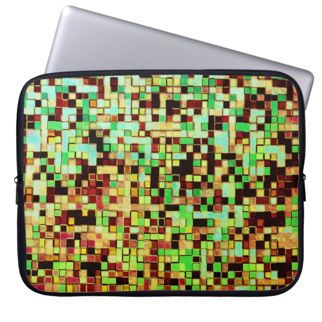 Kleine Quadrate oder Fliesen in Grün und Orange Laptopschutzhülle (Vorderseite)