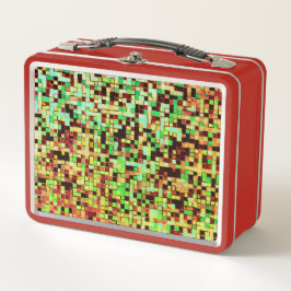 Kleine Quadrate oder Kachel in Grün und Orange Metall Brotdose