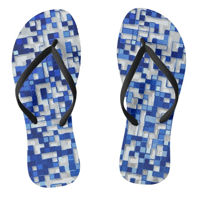 Kleine Quadrate überlagert, blaue Farbtöne mit Wei Flip Flops (Fußbett)