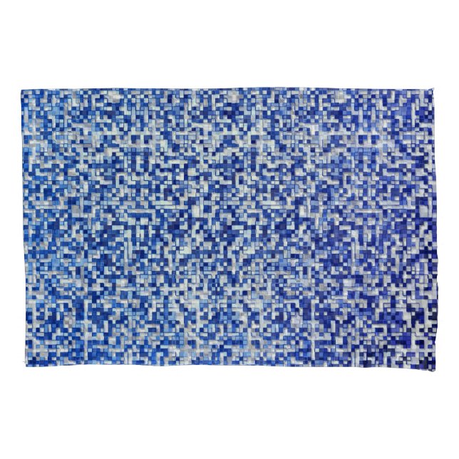 Kleine Quadrate überlagert, blaue Farbtöne mit Wei Kissenbezug (Vorderseite-Links)