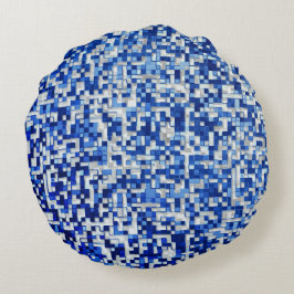 Kleine Quadrate überlagert, blaue Farbtöne mit Wei Rundes Kissen
