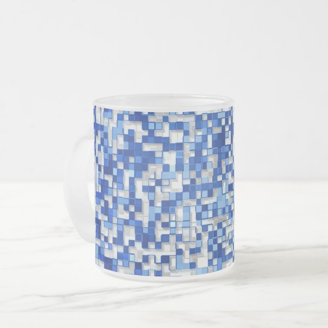 Kleine Quadrate überlappen sich, blau mit weiß Mattglastasse (Vorderseite Links)