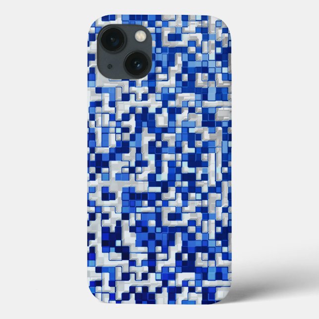 Kleine Quadrate verstreut, blaue Farbtöne mit Weiß Case-Mate iPhone Hülle (Rückseite)