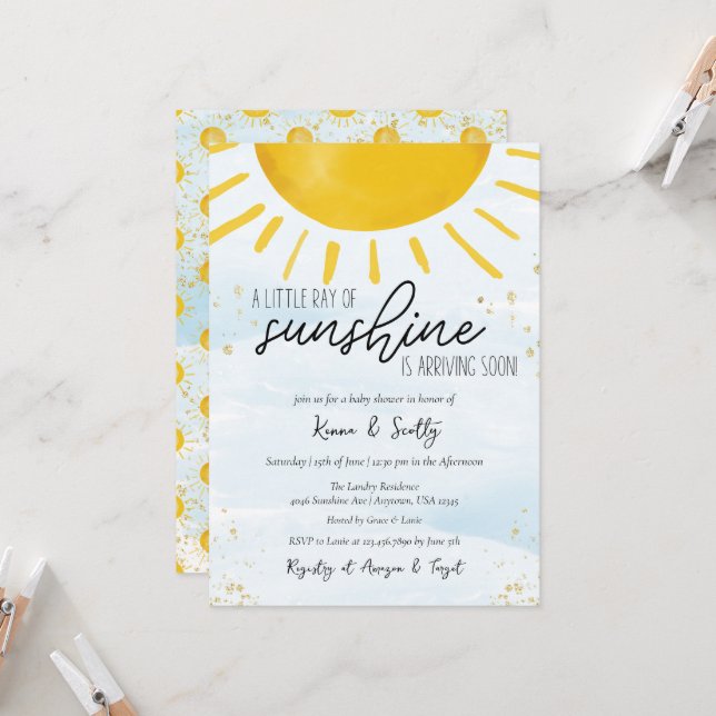 Kleine Ray of Sunshine Baby Boy Dusche Einladung (Vorderseite/Rückseite Beispiel)