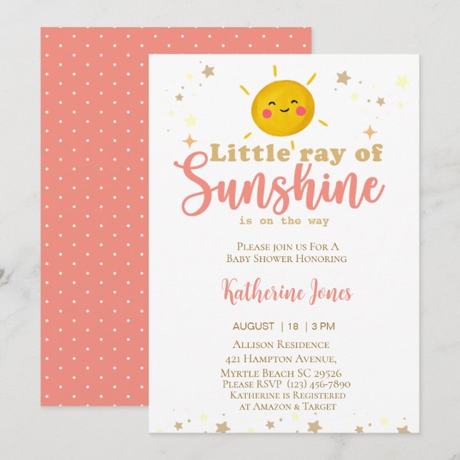 Kleine Ray of Sunshine Girls Babydusche Einladung (Vorne/Hinten)