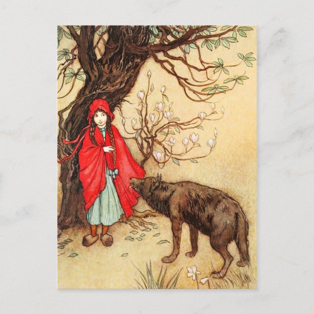 Kleine Red Riding Hood und der große Bad Wolf Postkarte (Vorderseite)