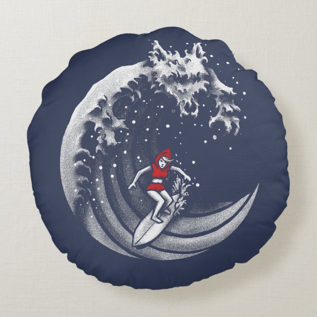 Kleine Red Surfing Hood Rundes Kissen (Rückseite)