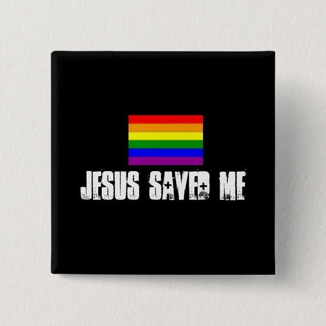 kleine Regenbogenflagge, Jesus rettete mich Button (Vorderseite)