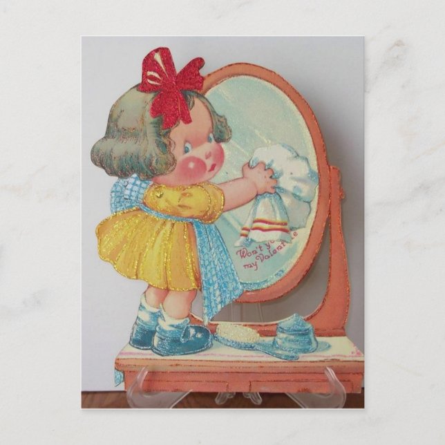 Kleine Reinigungskraft Mädchen der 50er Jahre Vint Postkarte (Vorderseite)