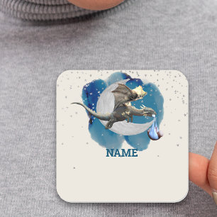 Kleine Ritter-Drache Sterne Namensschild Baby-Part Quadratischer Aufkleber