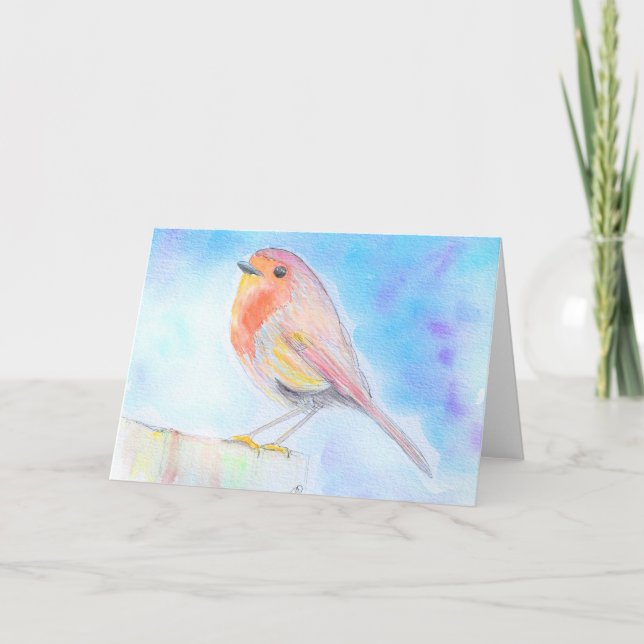 Kleine Robin Watercolor-Malerei Karte (Vorderseite)