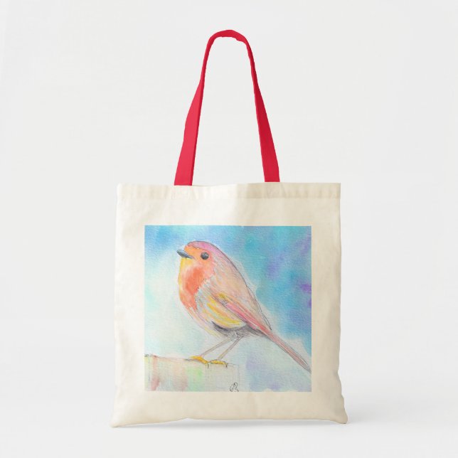 Kleine Robin Watercolor-Malerei Tragetasche (Vorne)