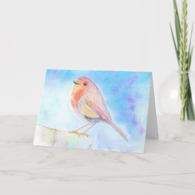 Kleine Robin Watercolor-Malerkarte Karte (Vorderseite)
