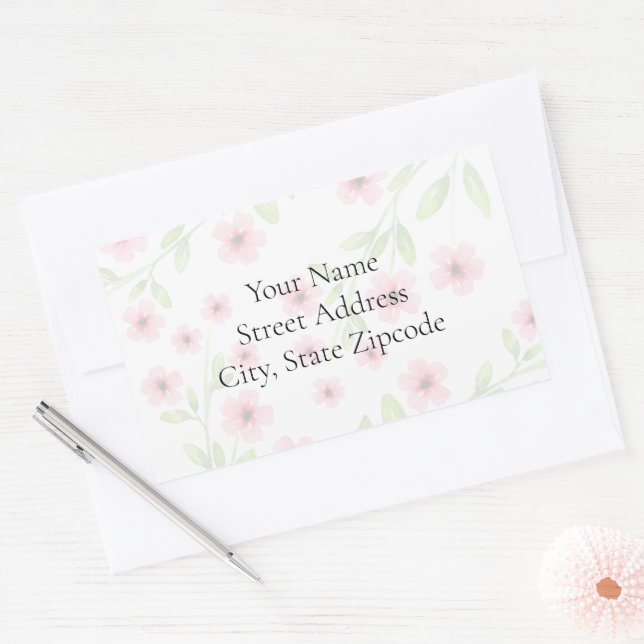 Kleine rosa Aquarellfarben blühen Labels Rechteckiger Aufkleber (Umschlag)