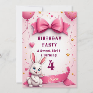 Kleine rosa Häschen-Geburtstagswünsche 🐰 Einladung