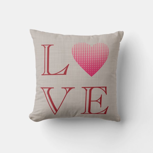 Kleine rosa Herzen Liebe rot-graue Leinenprint Kissen (Vorderseite)