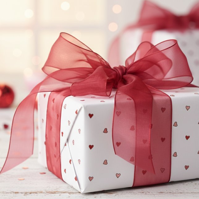 Kleine rosa rote Herzen Minimalistischer Valentins Geschenkpapier (Simple Red Pink Hearts on White. Cute Valentine's Day Kids Wrapping Paper with Tiny Heart Pattern)