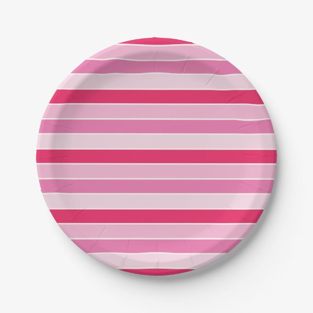 Kleine rosa und cremefarbene Streifen Pappteller (Vorderseite)