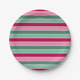 Kleine rosa und grüne Weihnachtsstreifen Pappteller