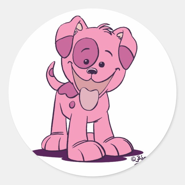 Kleine Rosa-Welpenstickerinnen Runder Aufkleber (Vorderseite)