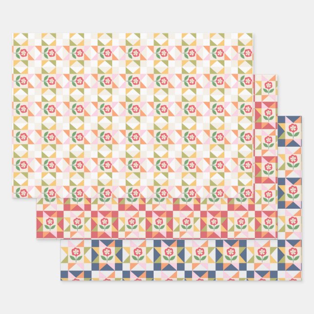 Kleine rote Blumen-Deckchen-Block Geschenkpapier Set (Set)