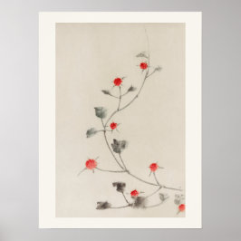 Kleine rote Blüten auf dem Weinberg von Katsushika Poster