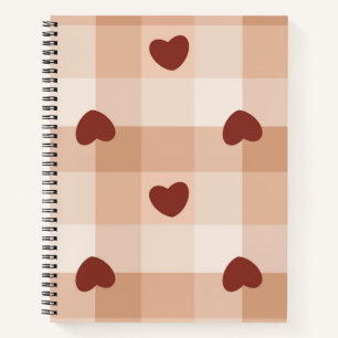 Kleine rote Herzen gemütliches Gingham-Muster Prep Notizbuch