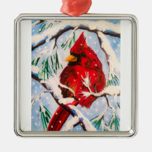 Kleine rote Kardinals-Verzierung Ornament Aus Metall