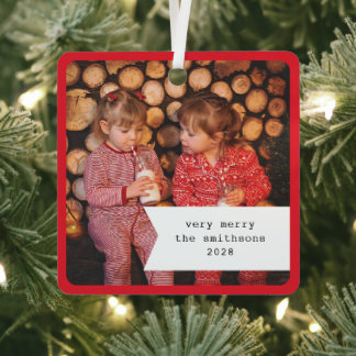 Kleine rote karierte Weihnachtsfoto-Schleife Ornament Aus Metall