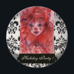 KLEINE ROTE KLEINE, Schwarz-weiße Damaskus-Feier Einladung<br><div class="desc">Elegantes,  elegantes und einzigartiges Design mit einem hellen Edelstein,  Silberschmuck und Blumenmotiven.Aquarellmalerei von Bulgan Lumini. Einfach mit Ihren Initialen und Ihrem eigenen Text anpassen.</div>