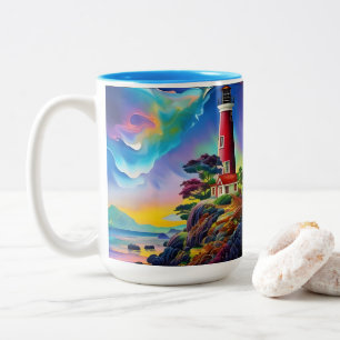 Kleine rote Leuchttürme Zweifarbige Tasse