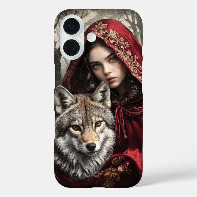 Kleine rote Motorhaube und Wolfsdecke iPhone 16 Hülle (Rückseite)