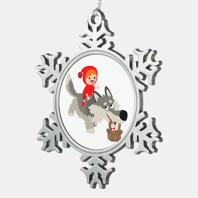 Kleine rote Reithose und die Wolfskratzer Schneeflocken Zinn-Ornament (Rechts)