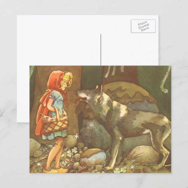Kleine rote Reithose, Vintage Märchen Postkarte (Vorne/Hinten)