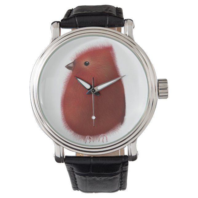 Kleine rote Vogeluhr Armbanduhr (Vorderseite)