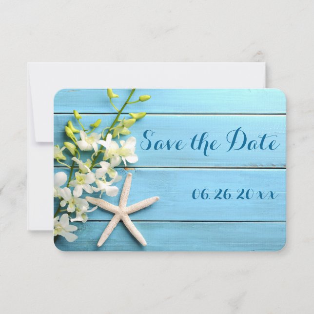Kleine Runde Seesterne Save The Date Karten Orchid (Vorderseite)