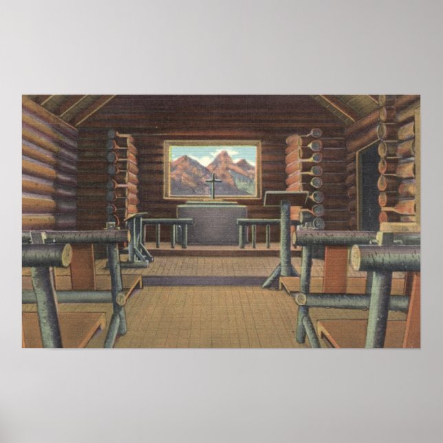 Kleine Rundholzkirche bei Snake River View Poster (Vorne)