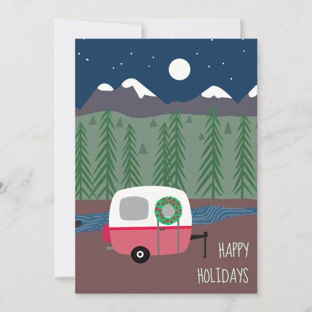 Kleine RV Camper Weihnachtsflatterkarte Feiertagskarte (Vorderseite)