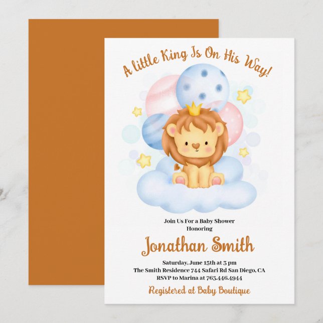 Kleine Safari Lion Watercolor Babydusche Invitati Einladung (Vorne/Hinten)