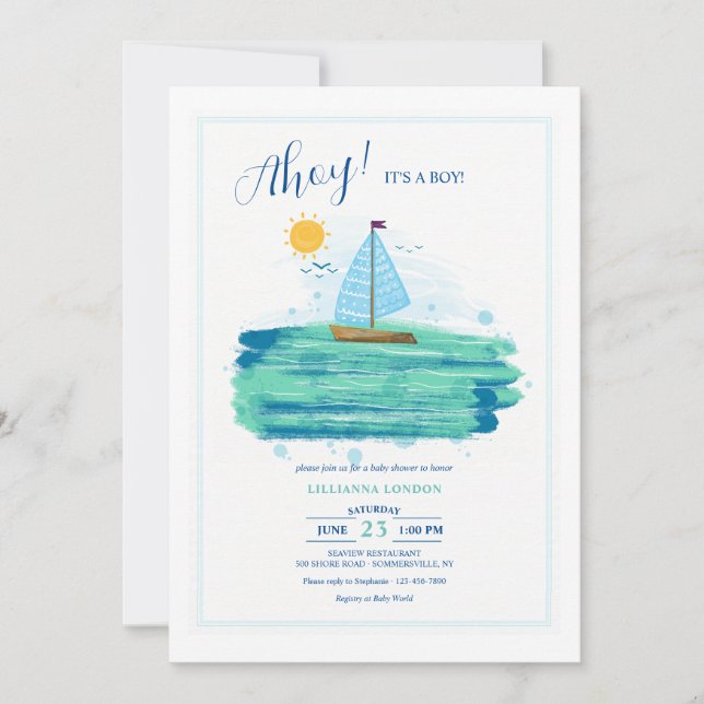 Kleine Sailboat Babydusche Einladung (Vorderseite)