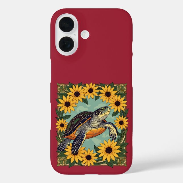 Kleine Schildkröten und schwarz-Mit Augen Blume iPhone 16 Hülle (Rückseite)
