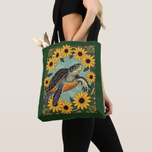 Kleine Schildkröten und schwarz-Mit Augen Blume Tasche