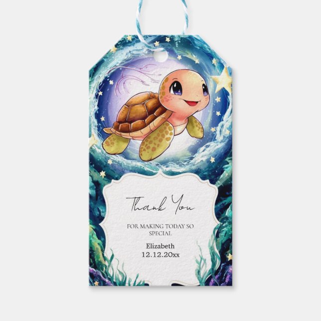 Kleine Schildkrötendusche Geschenkanhänger (Vorderseite)