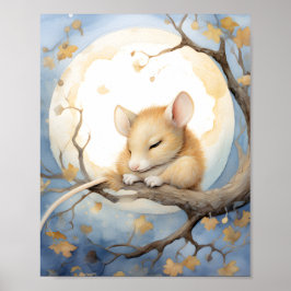 Kleine schlafende Maus mit dem Mond Poster